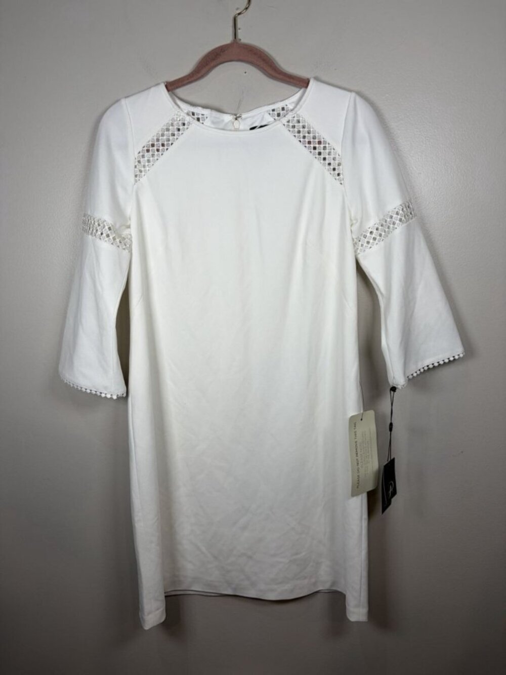 Adrianna Papell Knit Crepe Lace Trimmed Sheath Dress Size 8 White NWT